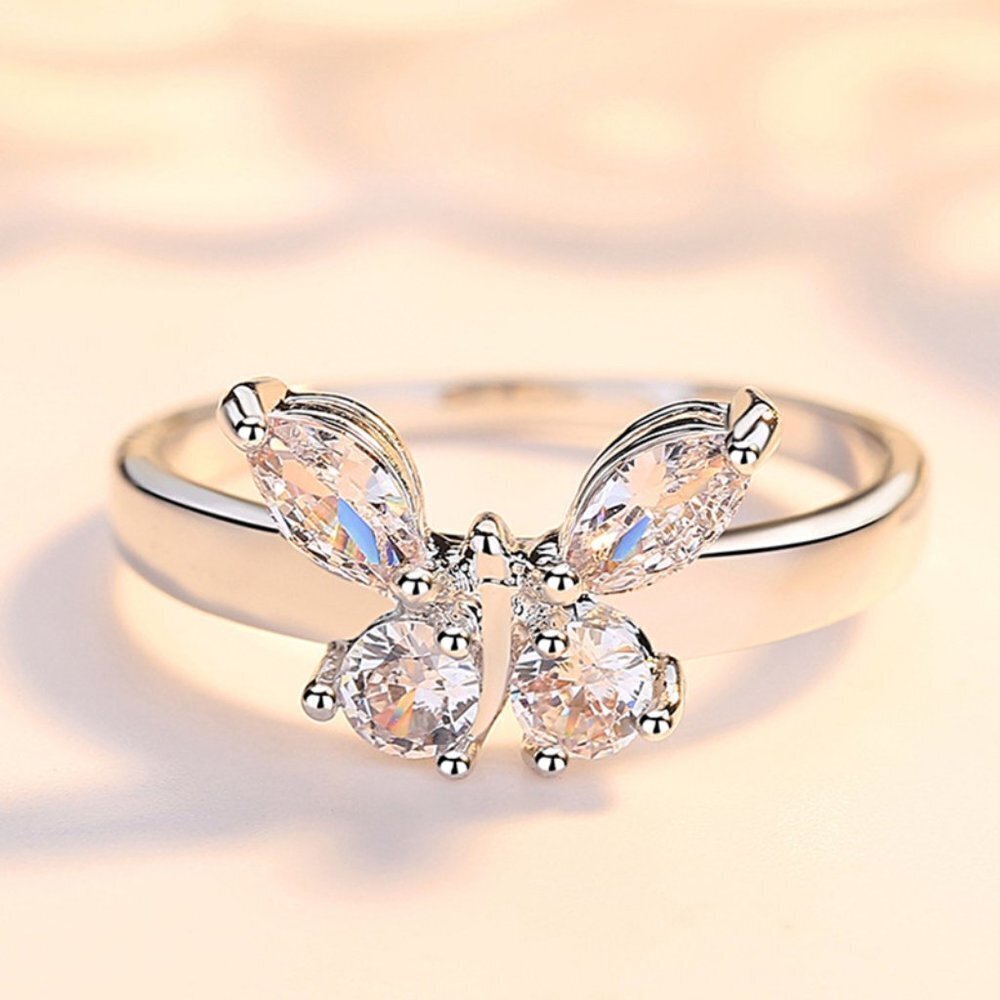 Sweet Refine Butterfly Crystal Simple Fashion Silver Rings for Women, MARR9173